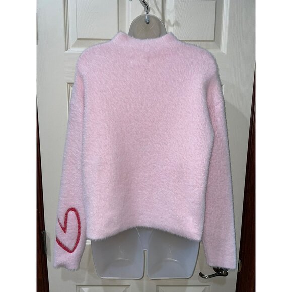Rachel Zoe Pink Pullover Sweater With Red Hearts Print Mock Neck Womens Medium S - Picture 8 of 8